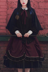 Purple/Black Trainee Magician Fake Two Piece Long Sleeves Ruffle Pleated Gothic Lolita Dress